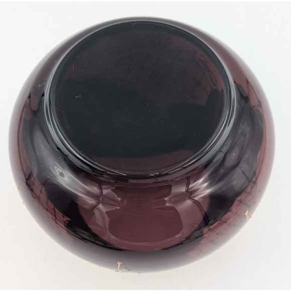 Large Bohemian Glass Bowl Purple Amethyst Gold Gilt Enameled Applied Flowers 7" - Picture 8 of 13